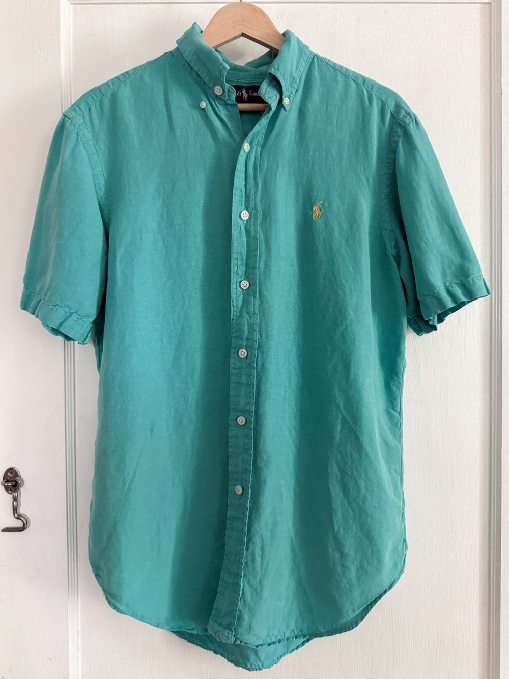 Polo Ralph Lauren Linen Silk Short-Sleeve Button-Down Shirt teal/blue Small
